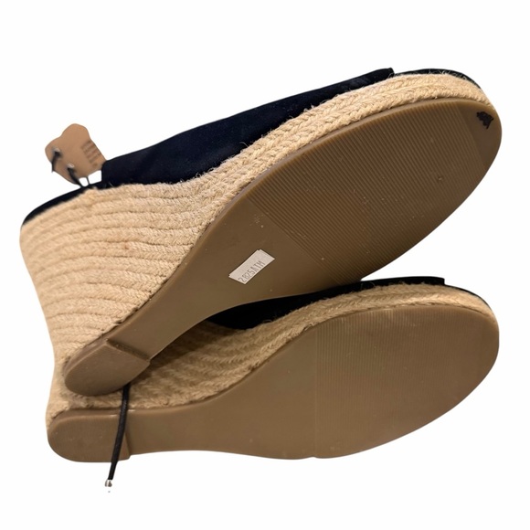 Laurie Felt Suede Wedge Espadrille Women's 11M Black Lace Back Peep Toe Boho - Picture 8 of 9